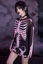 Mesh Skeleton Print Gothic T-Shirt