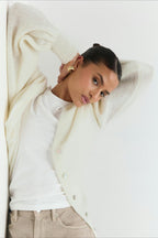 V-Neck Mohair Lace Bell Sleeve Cardigan