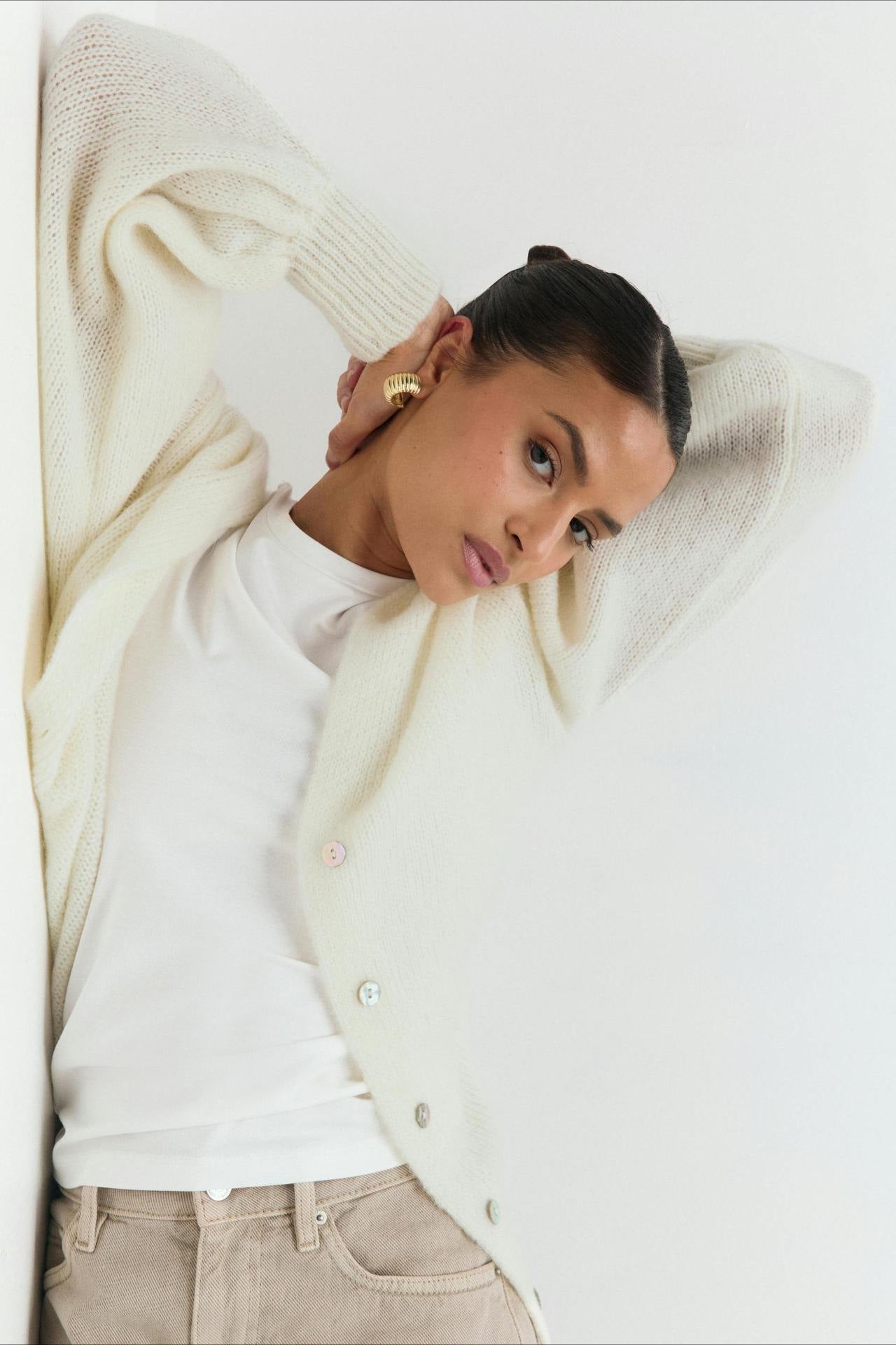 V-Neck Mohair Lace Bell Sleeve Cardigan