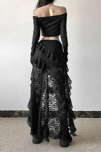 Wavy Lace Ruffle Trim Skirt