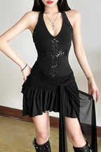 Halter Backless Sequin Mesh Bodycon Mini Dress