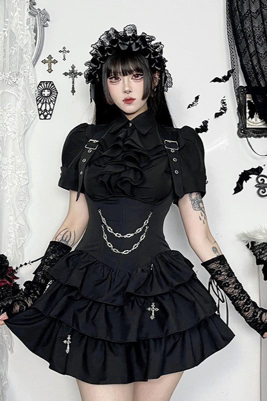 Gothic Short Sleeve Fitted Blouse