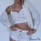 Affection Print Bow Trim Spaghetti Strap Camis Flexible Shorts Two Pieces Set