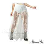Airy Checkered Mesh Maxi Skirt Gloomy Design Embroidery