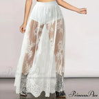 Airy Checkered Mesh Maxi Skirt Gloomy Design Embroidery