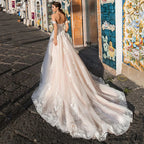 Airy Lace Extended Train Wedding Gown