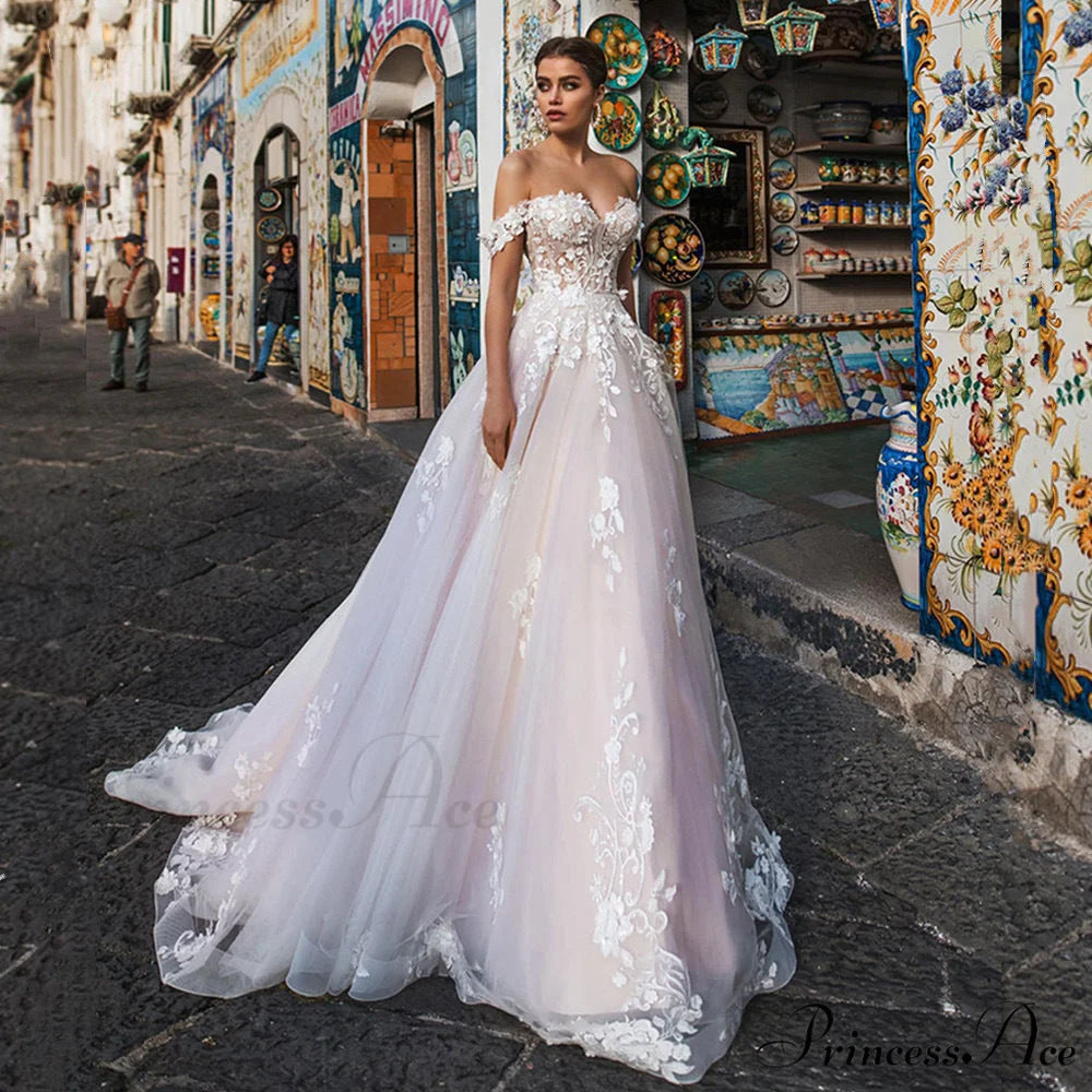 Airy Lace Extended Train Wedding Gown