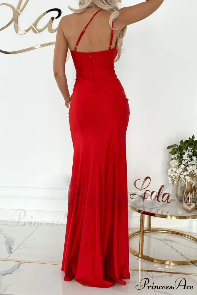 Alda One Shoulder Charming High Low Crepe Dress