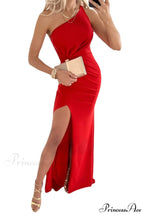 Alda One Shoulder Charming High Low Crepe Dress
