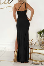 Alda One Shoulder Charming High Low Crepe Dress