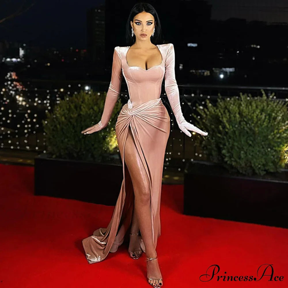 Aleah High Stylish Slit Velvet Dress