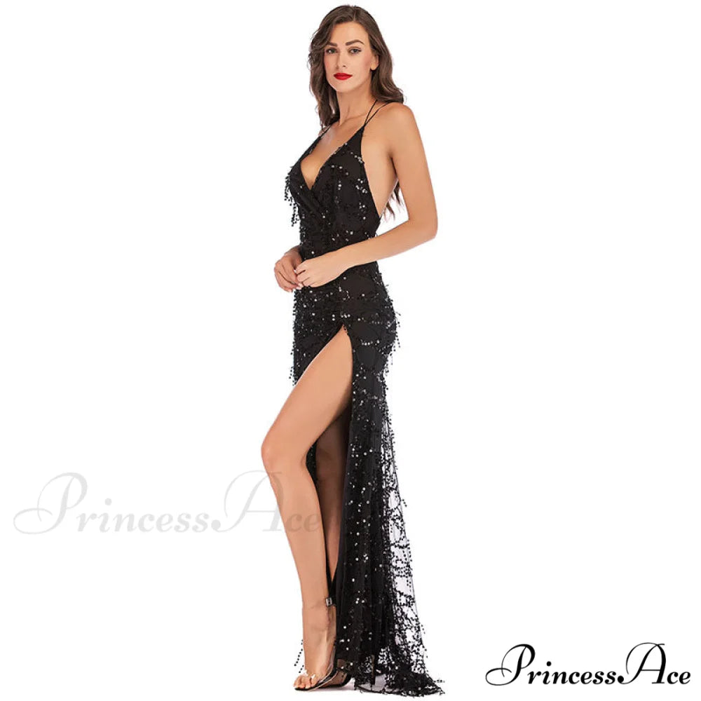 Alese Scroll Sequin Charming Cross Back Mermaid Dress