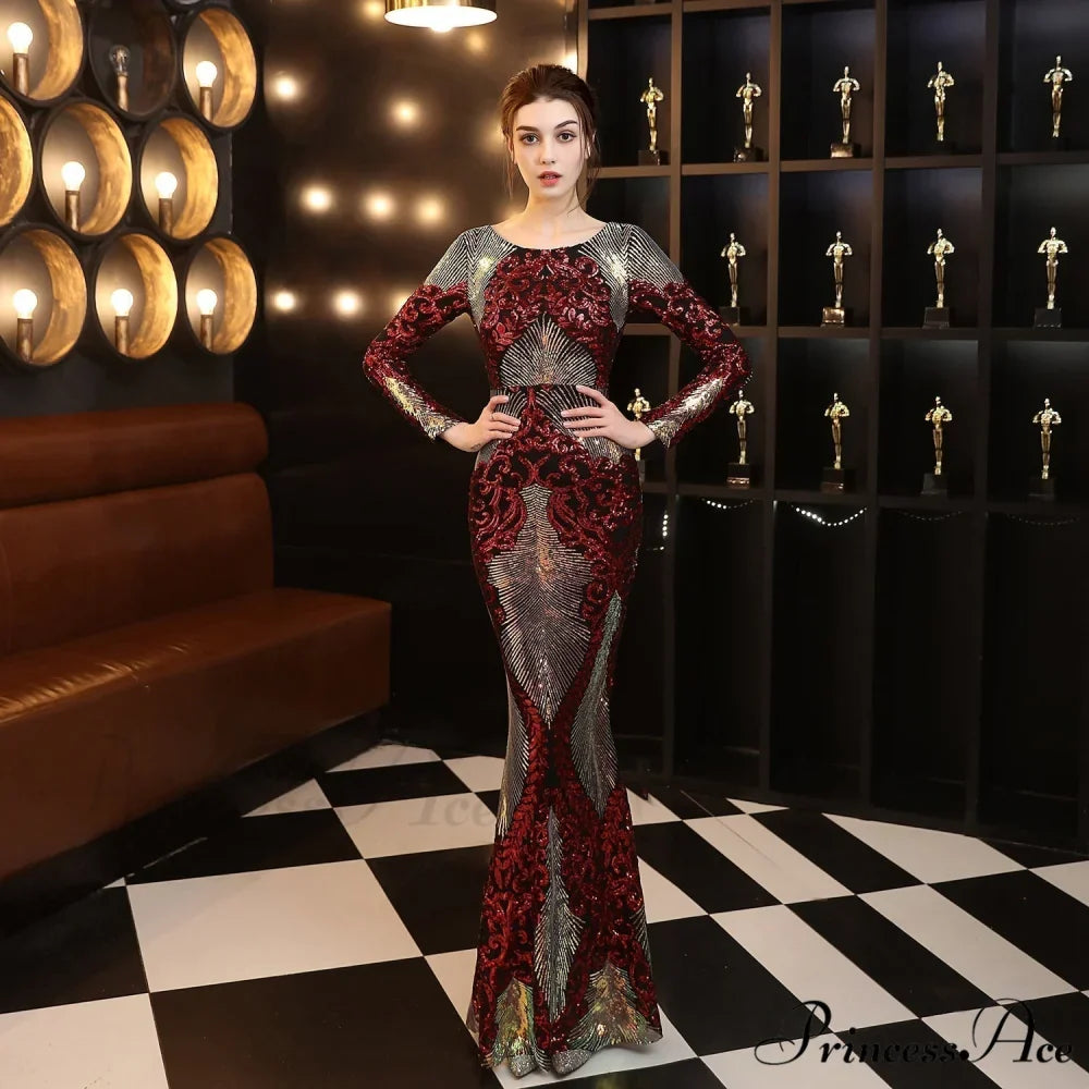 Alexis Stylish stitching floor Graceful mopping long sequin dress