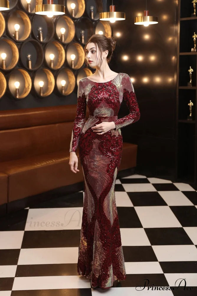 Alexis Stylish stitching floor Graceful mopping long sequin dress