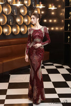 Alexis Stylish stitching floor Graceful mopping long sequin dress