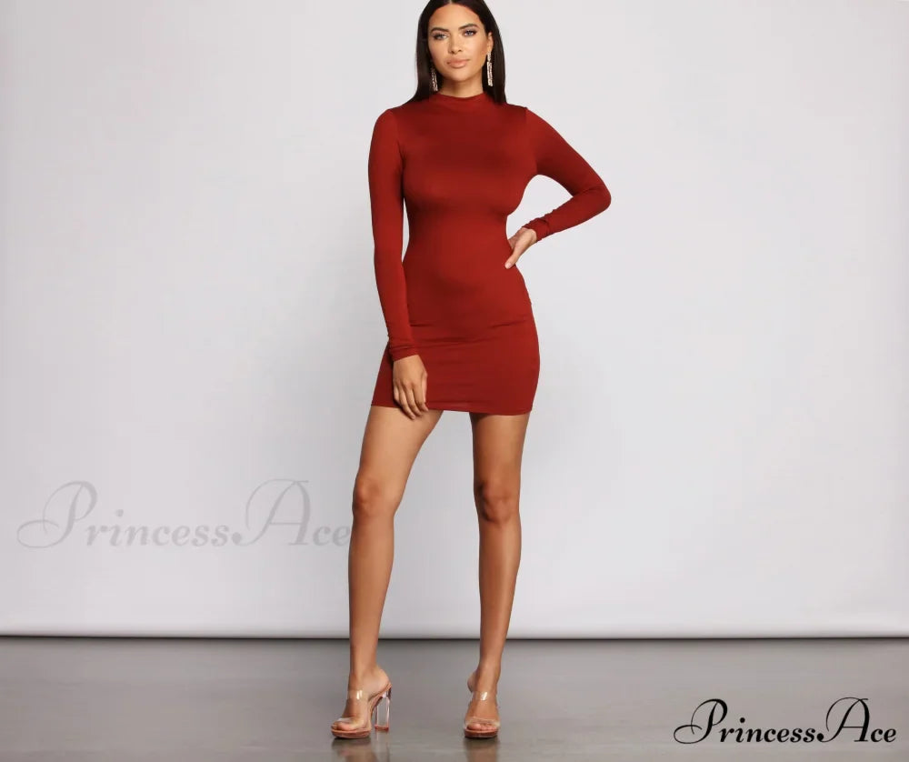 All About Knit Charming Mock Neck Mini Dress