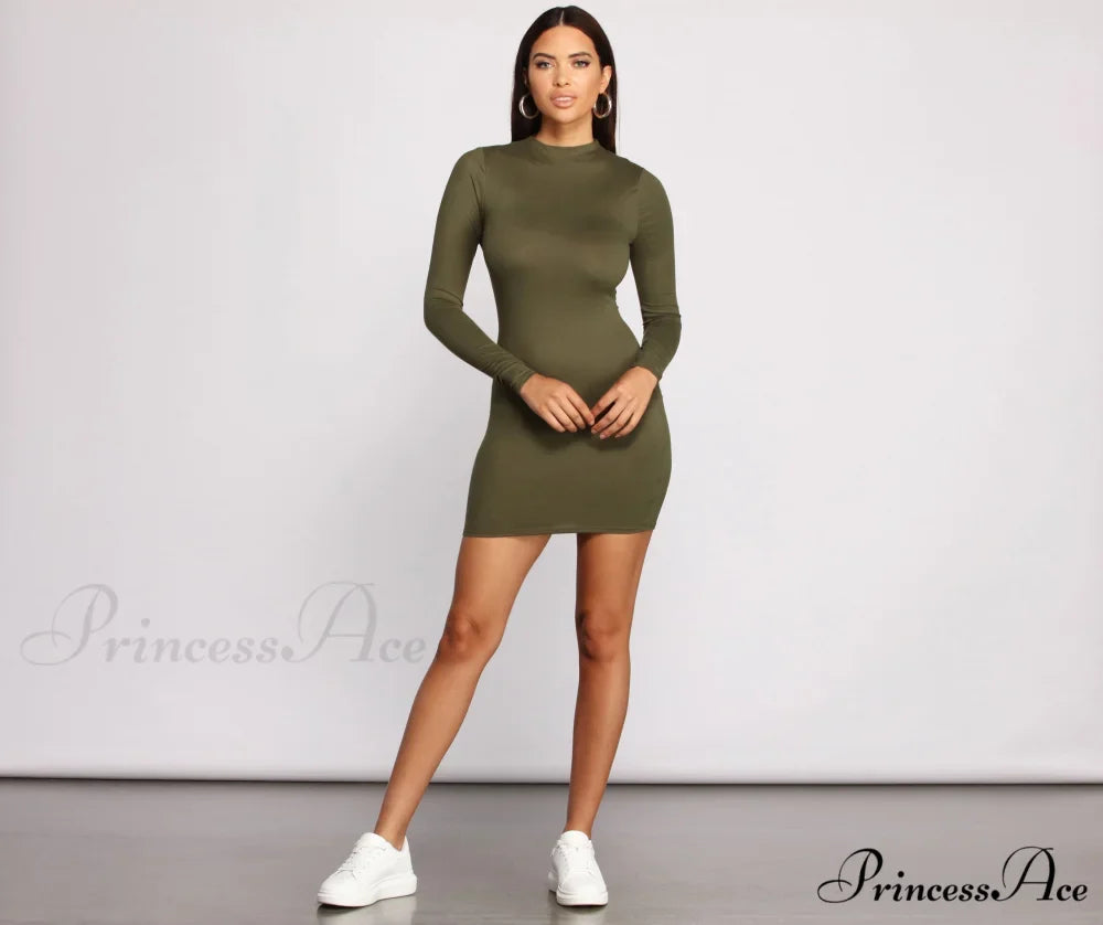 All About Knit Charming Mock Neck Mini Dress