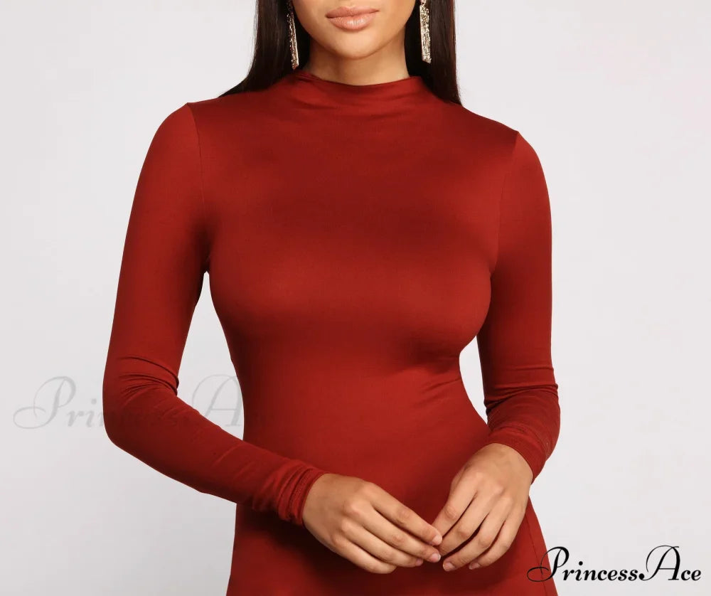 All About Knit Charming Mock Neck Mini Dress