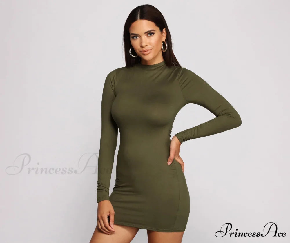 All About Knit Charming Mock Neck Mini Dress
