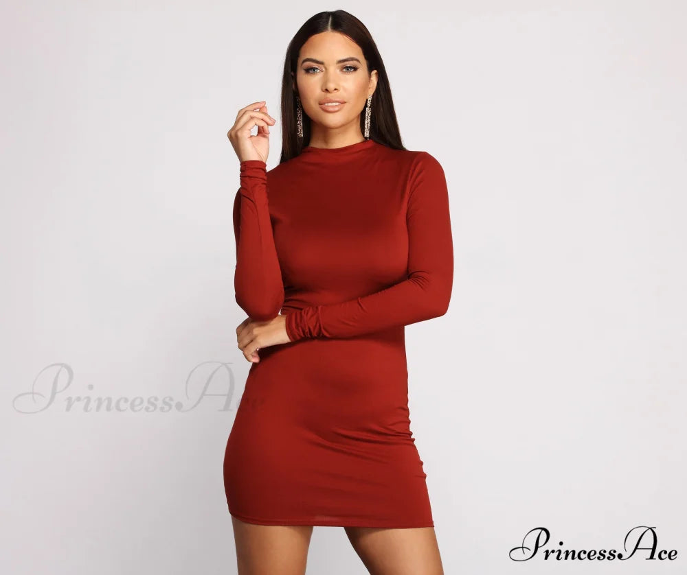 All About Knit Charming Mock Neck Mini Dress
