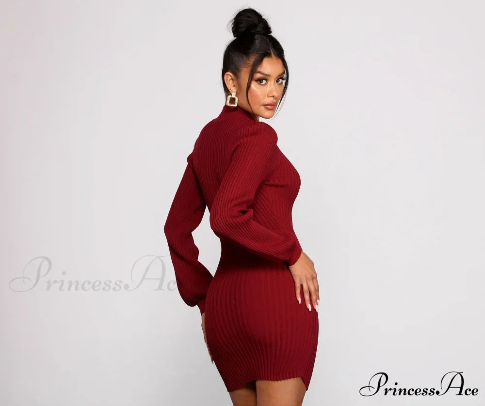 All Dolled Up Charming Ribbed Knit Mini Dress