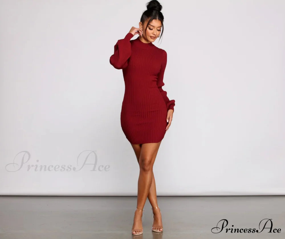 All Dolled Up Charming Ribbed Knit Mini Dress
