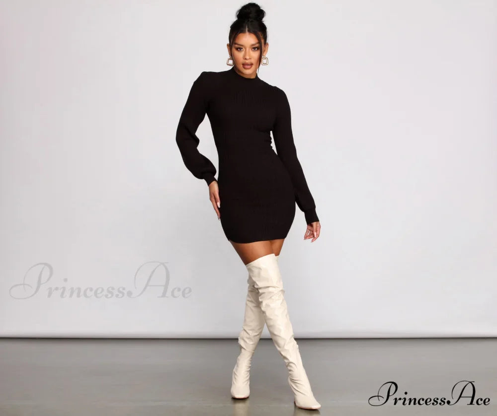 All Dolled Up Charming Ribbed Knit Mini Dress
