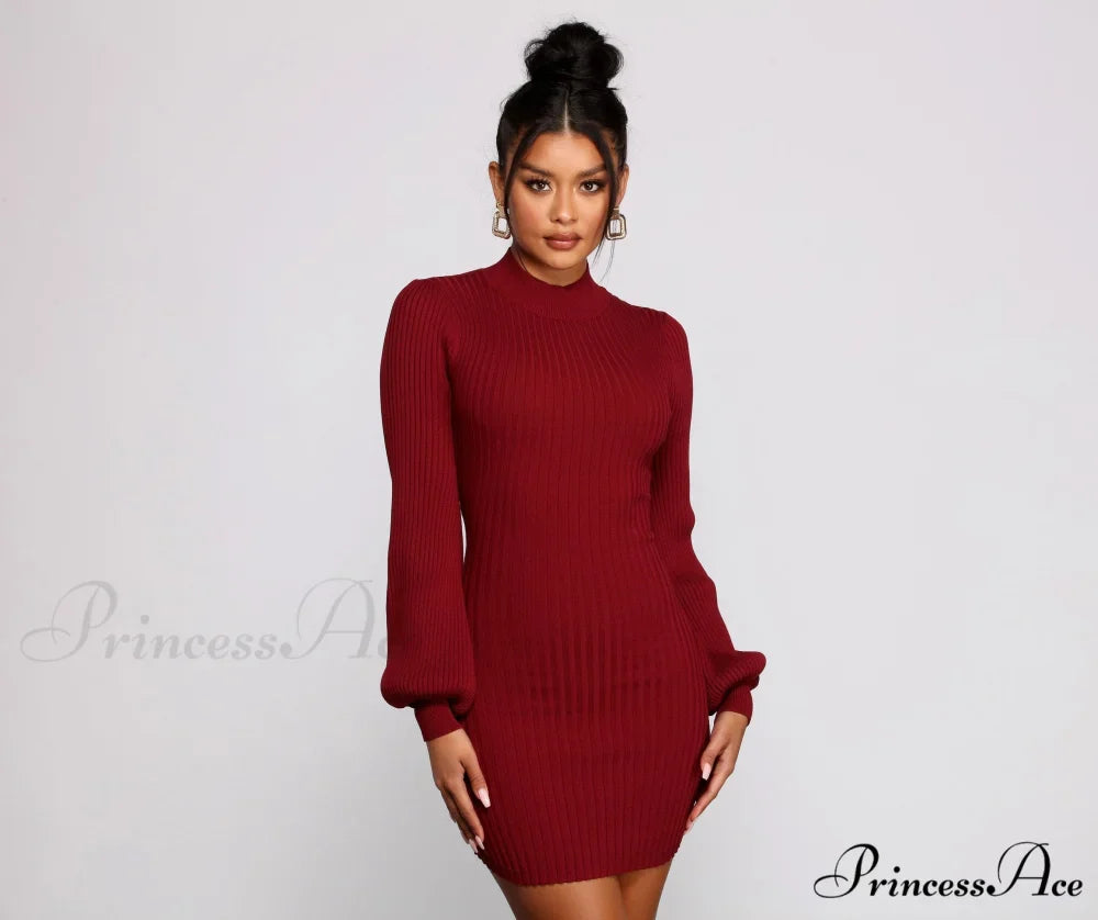 All Dolled Up Charming Ribbed Knit Mini Dress