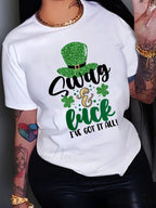 All-Season Casual Women's St. Patrick's Festive Alphabet Print Tee T-shirt