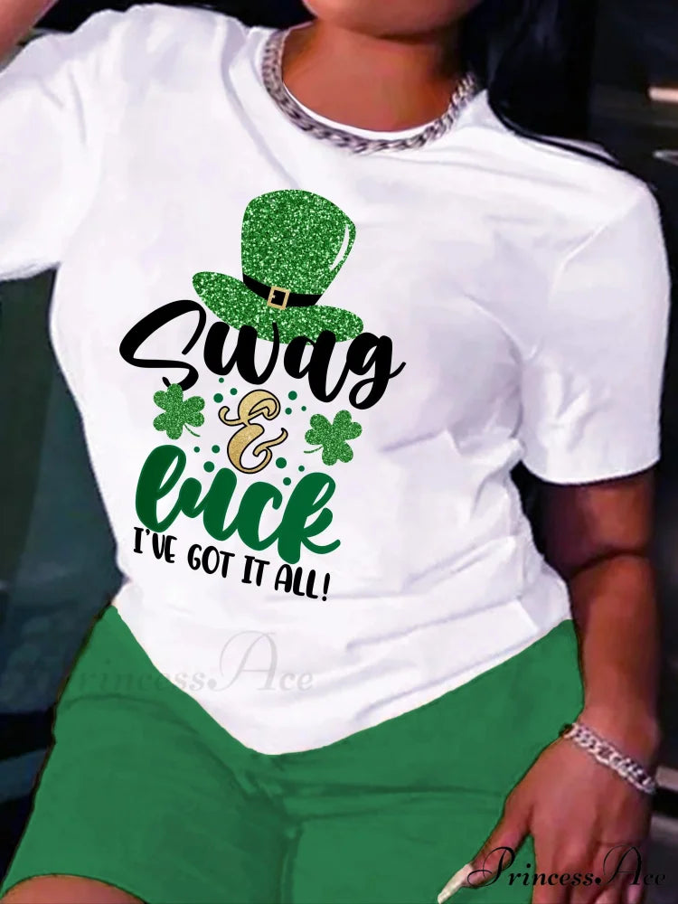 All-Season Casual Women's St. Patrick's Festive Alphabet Print Tee T-shirt