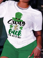 All-Season Casual Women's St. Patrick's Festive Alphabet Print Tee T-shirt