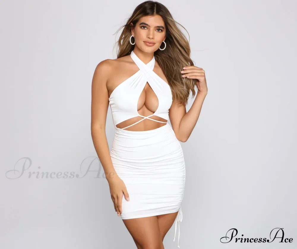 All The Ruched Charming Moves Cutout Mini Dress