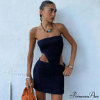 Alluring Eyelash Lace Trim Split Classic Club Mini Dress - Black