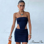 Alluring Eyelash Lace Trim Split Classic Club Mini Dress - Black