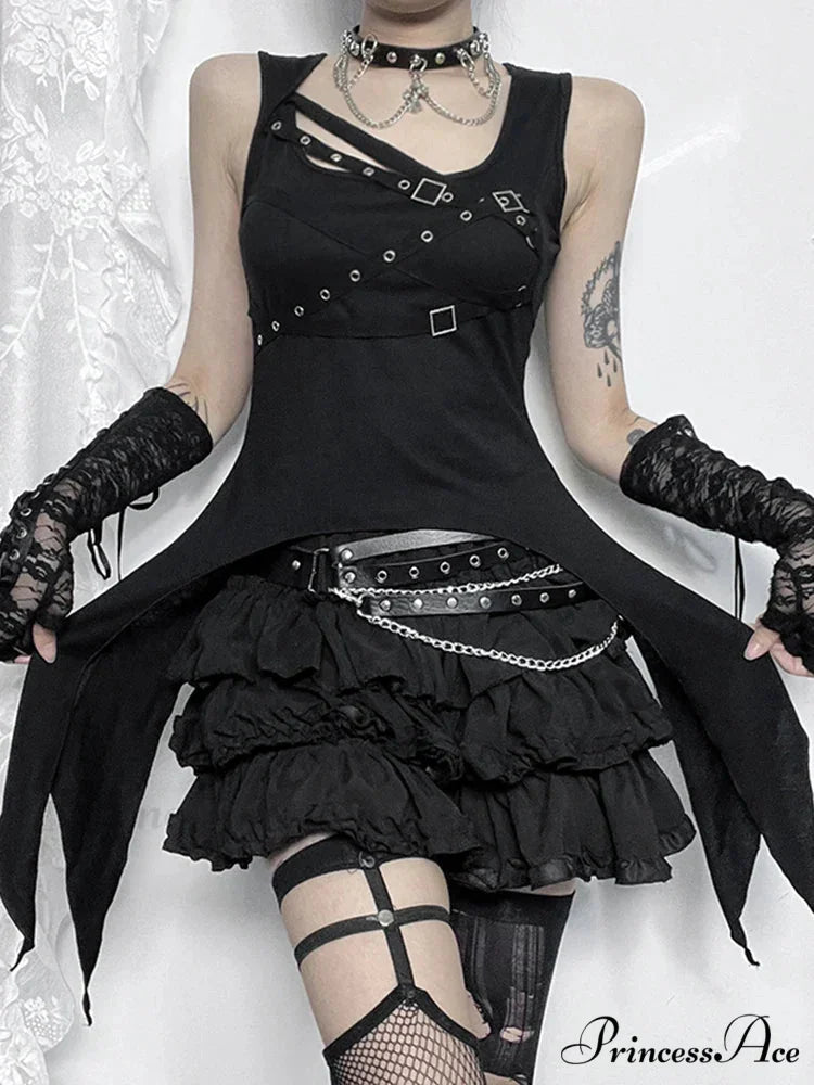 Alt Goth Cyber Y2K Gothic Eyelet Bandage Crop Top