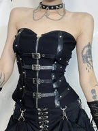Alt Goth Gothic PU Patchwork Zipper Harajuku Crop Top