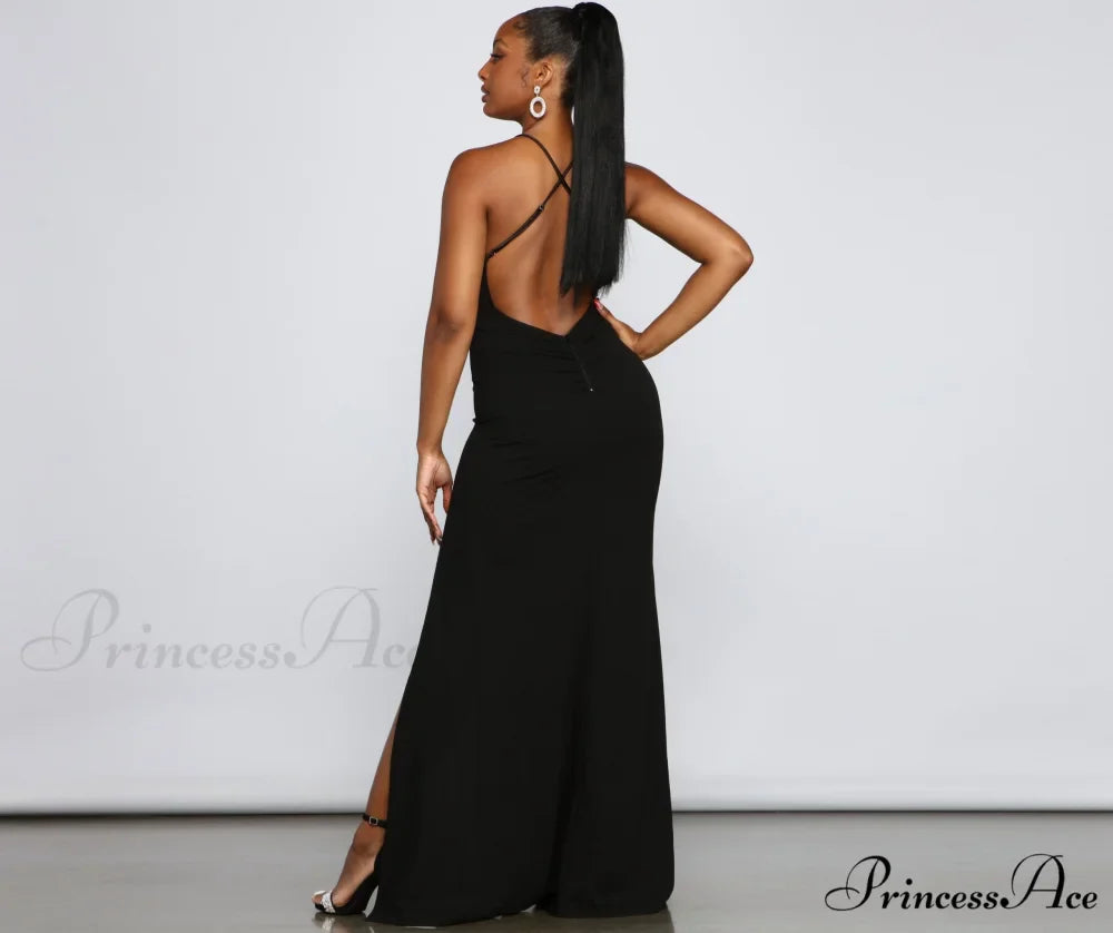 Amelie Formal High Charming Slit Crepe Dress