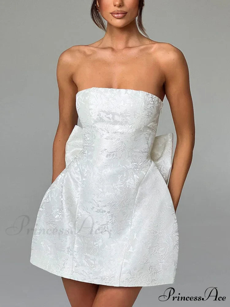And Sexy Jacquard Tube Graceful Top Bow Mini Dress