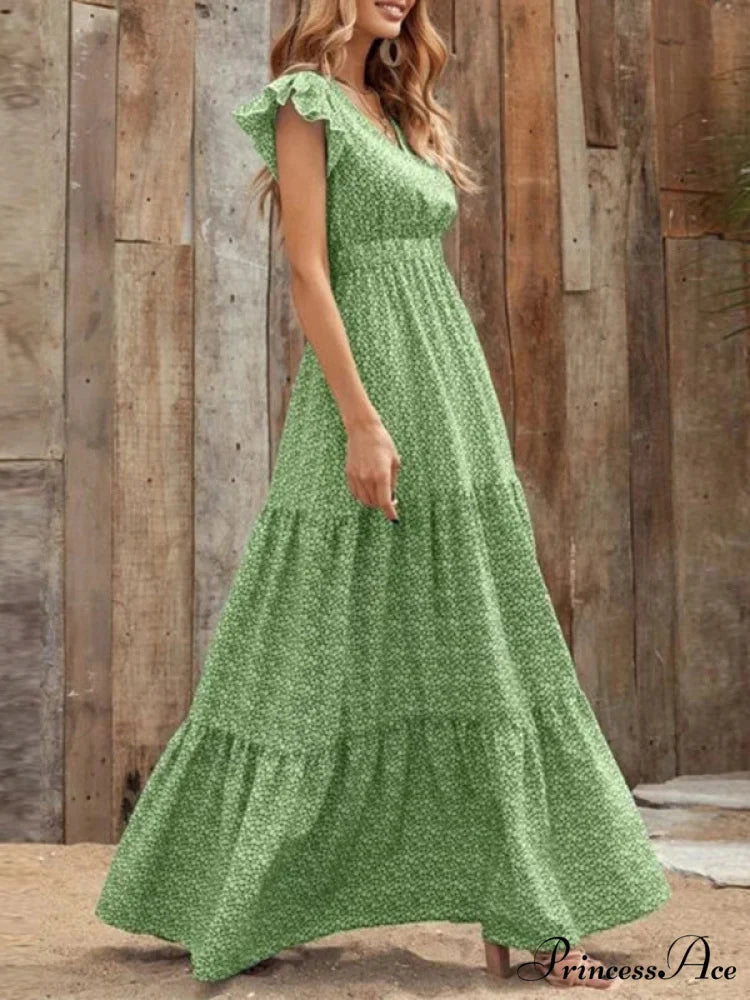 and swing long print skirt women's Spring V-neck large with floral design