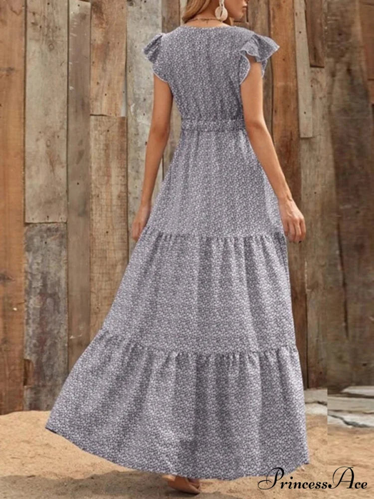 and swing long print skirt women's Spring V-neck large with floral design