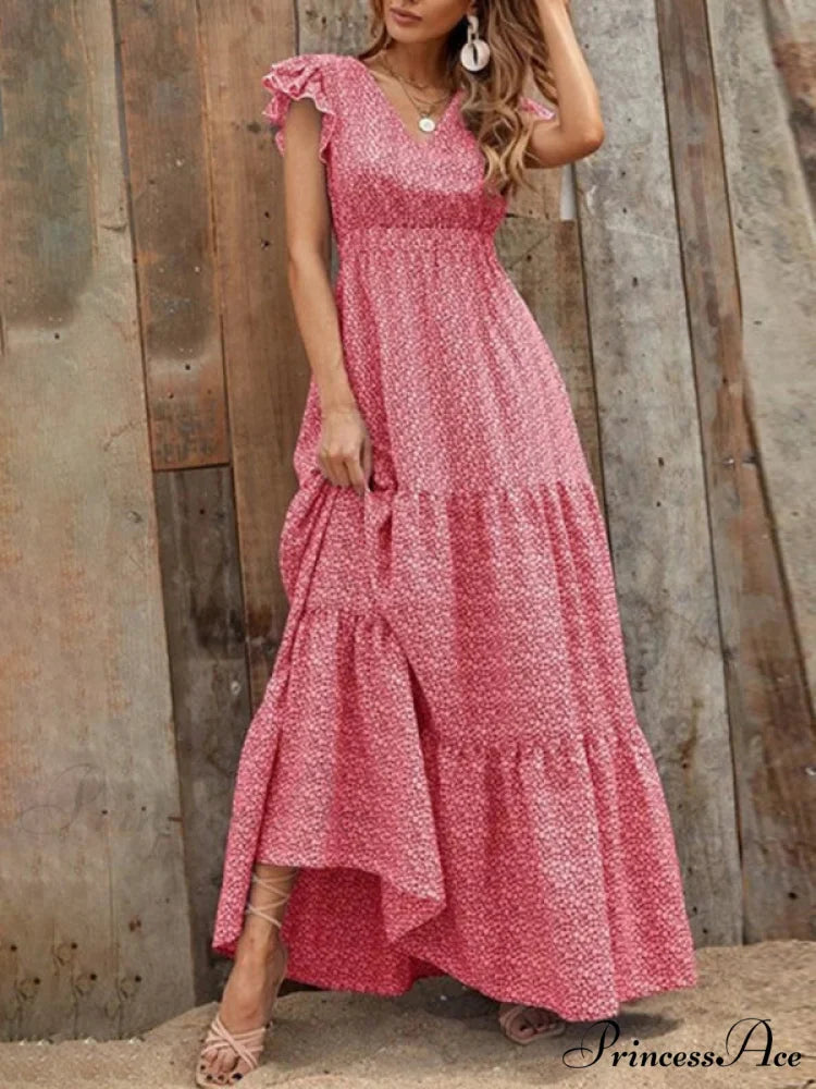 and swing long print skirt women's Spring V-neck large with floral design