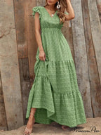 and swing long print skirt women's Spring V-neck large with floral design