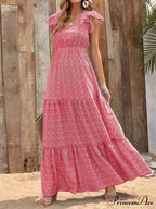 and swing long print skirt women's Spring V-neck large with floral design