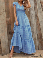 and swing long print skirt women's Spring V-neck large with floral design