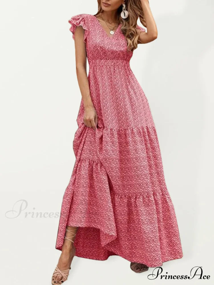 and swing long print skirt women's Spring V-neck large with floral design