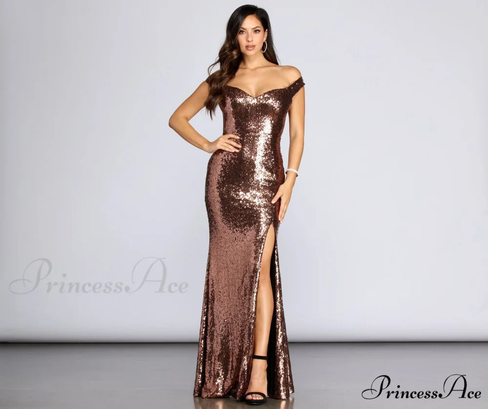 Anika Off The Charming Shoulder Sequin Dress