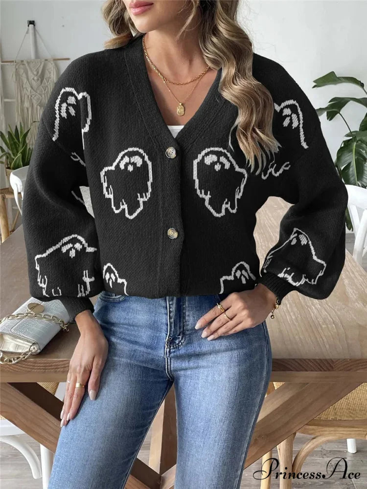 Animated Jacquard Halloween Button-up Cardigan