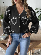 Animated Jacquard Halloween Button-up Cardigan