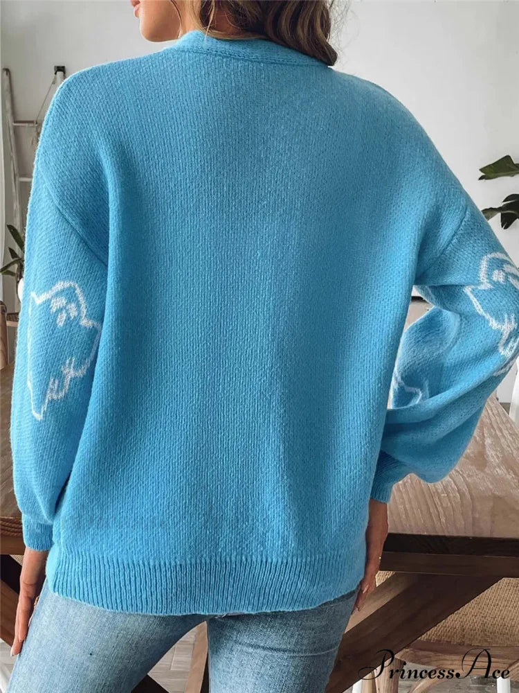 Animated Jacquard Halloween Button-up Cardigan