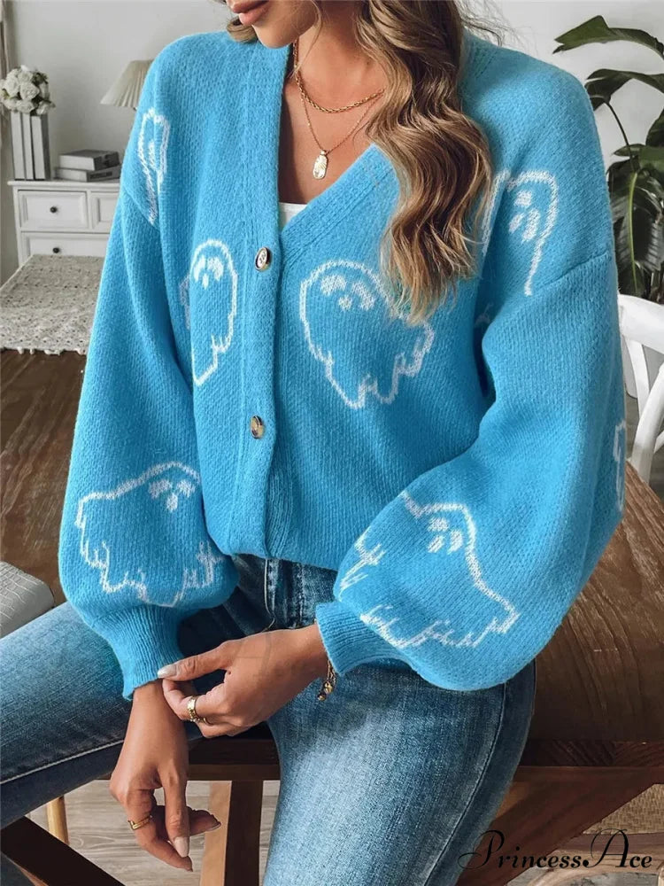 Animated Jacquard Halloween Button-up Cardigan